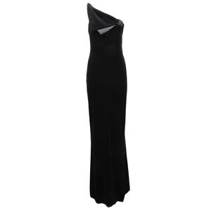 EMPORIO ARMANI One shoulder black velvet fitted gown